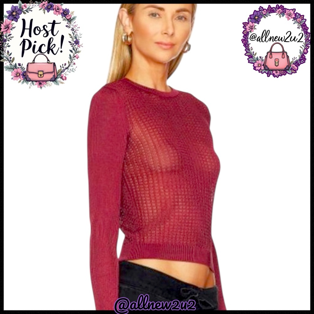 Free People H20 Sheer Crew Pullover Raw Garnet Size L Multi-HP